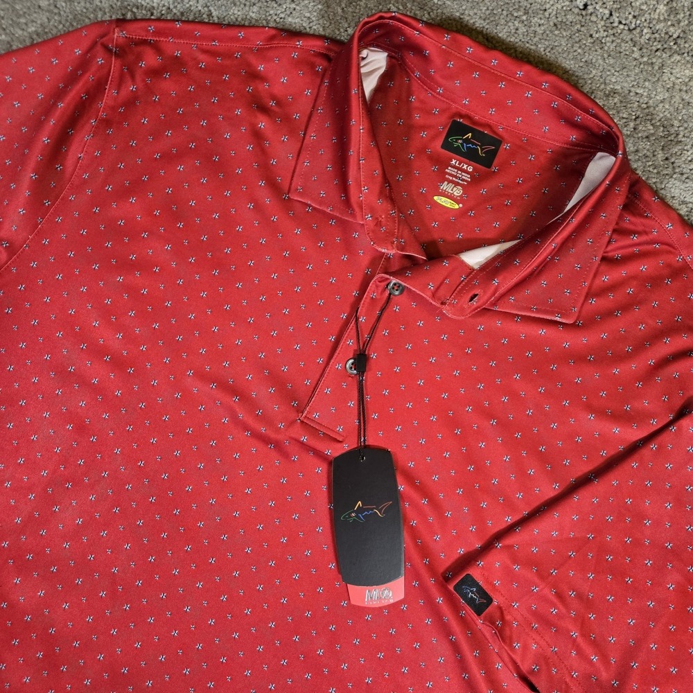Jack Nicklaus Men's Red Star Print Golf Polo ML75 Stay Dri XL NWT